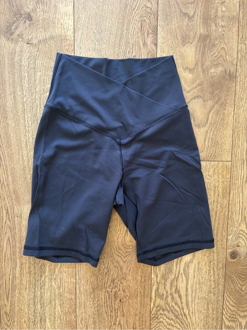 Women’s High-Rise Navy Blue Bike Shorts with Crossover Waistband